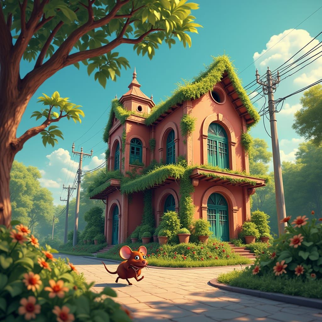 Whimsical House Chases Mouse in Rio: Hyper-Realistic Digital...