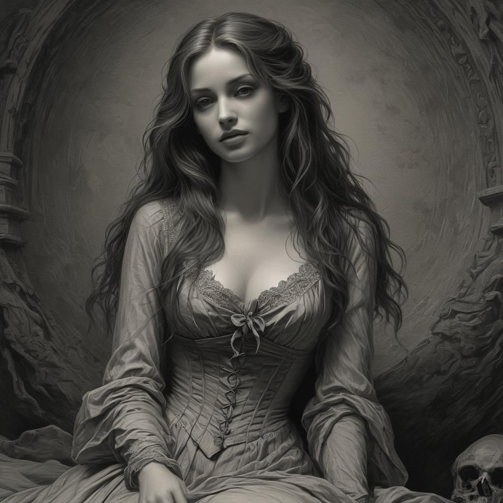 Horrifying Beauty: Woman in Dark Illustration Style