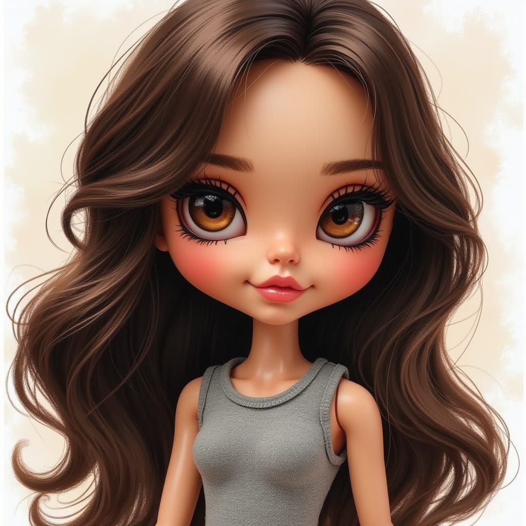 Turkish Blythe Doll with Wavy Brown Hair and Warm Brown Eyes
