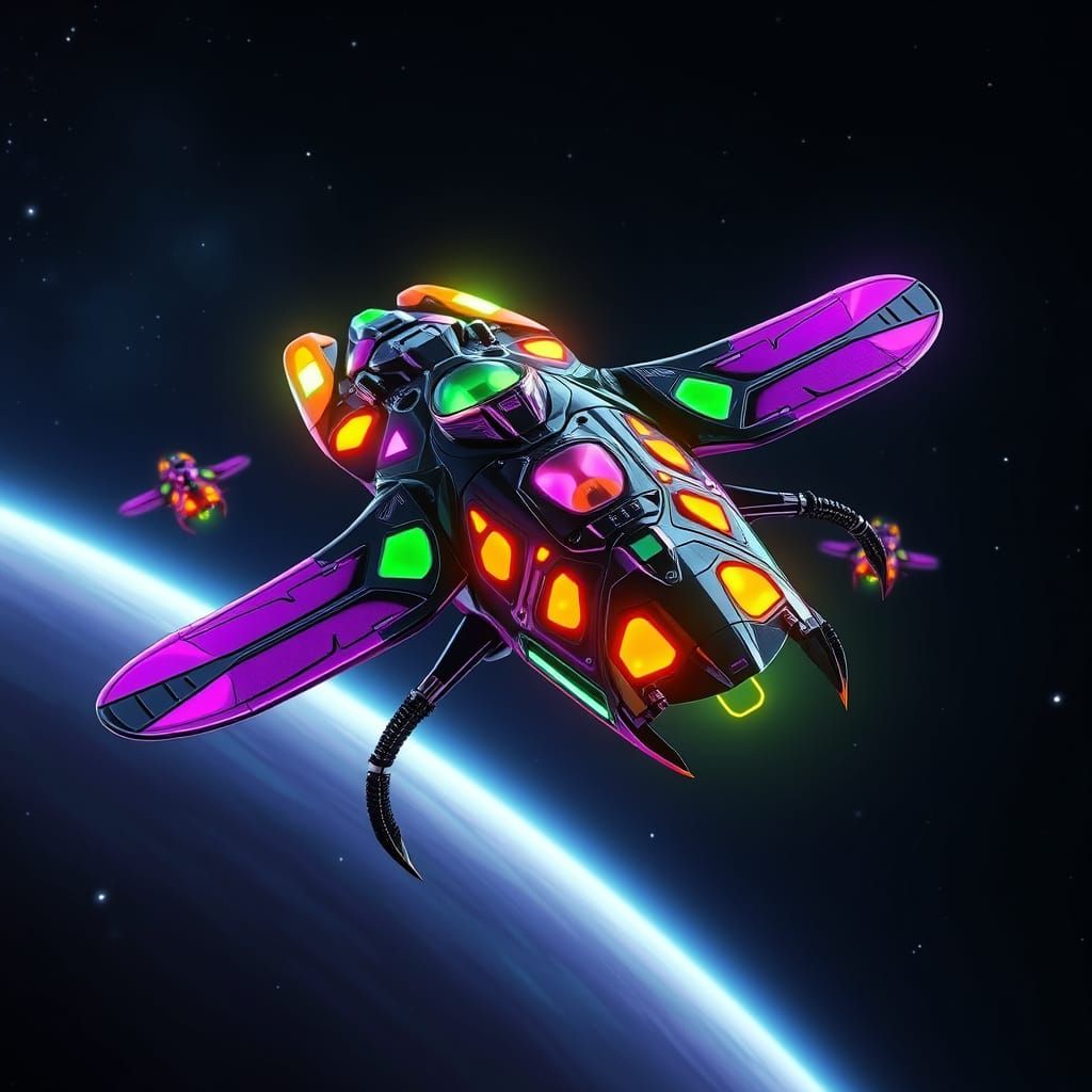 Epic Insectoid Spacecraft Fleet Cruises Cosmic Depths