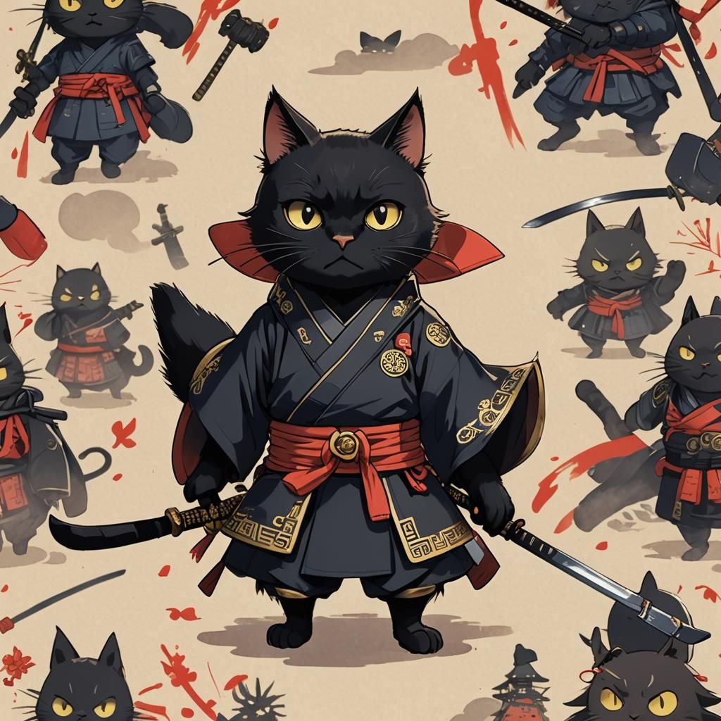 Black Cat Samurai in Studio Ghibli Anime Style