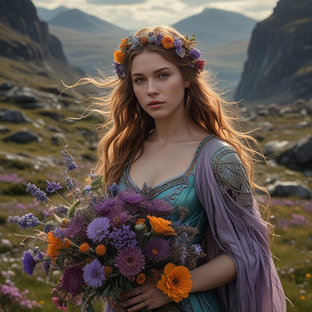 Wildflower Bouquet in Cyberpunk Fantasy Style, Inspired by N...