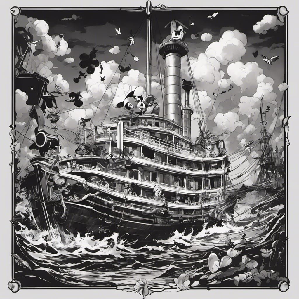 Steamboat Willie in Black and White Ink