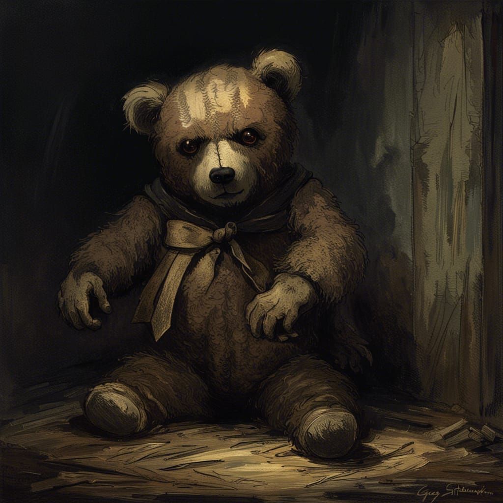 Creepy Teddy Bear in Gothic Horror Style