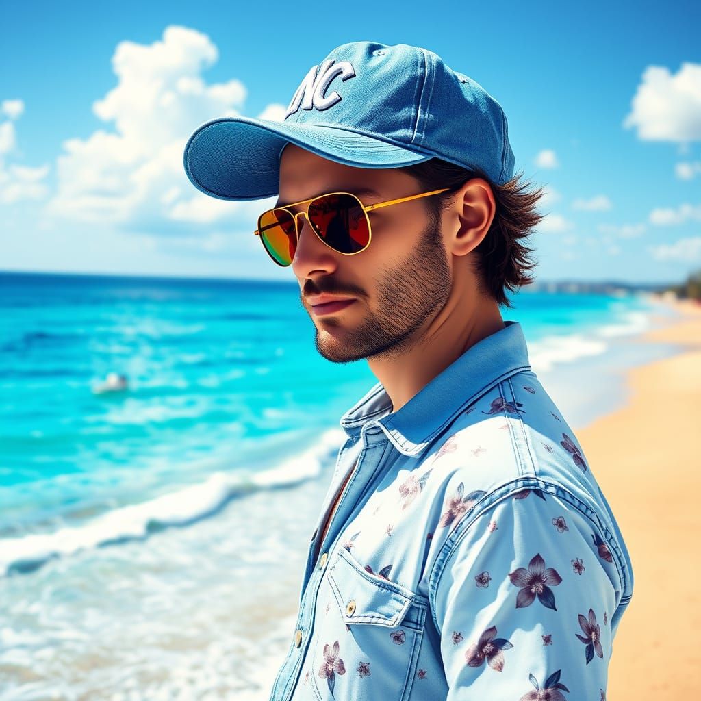 Man on Beach in Pop Art Style