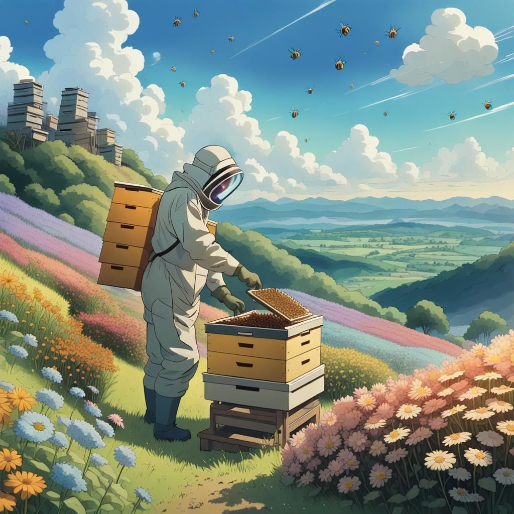 Beekeeper Hillside Hives in Studio Ghibli Style