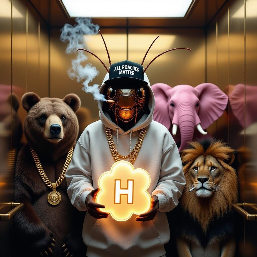 Hyperrealistic Roach in Brass Elevator