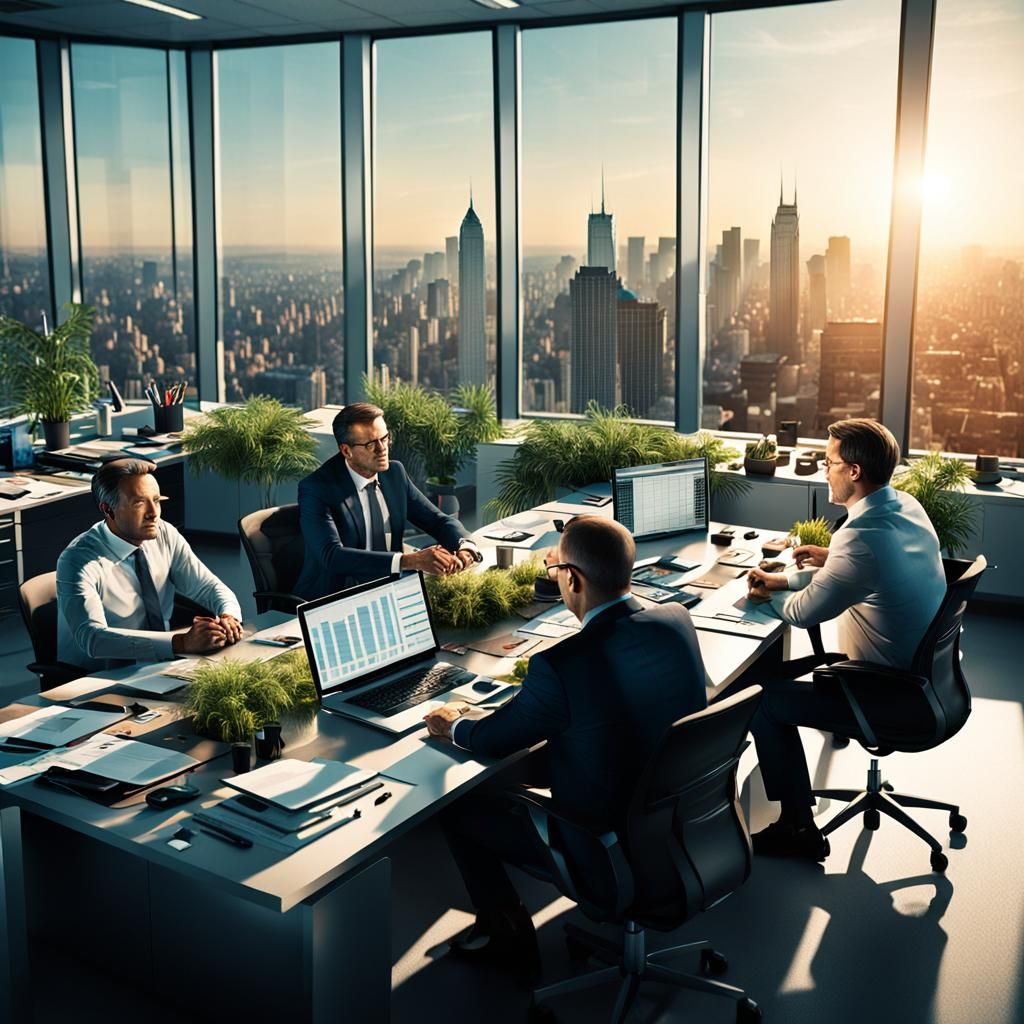 Business Meeting at Sunset: A Cinematic Photorealistic Image