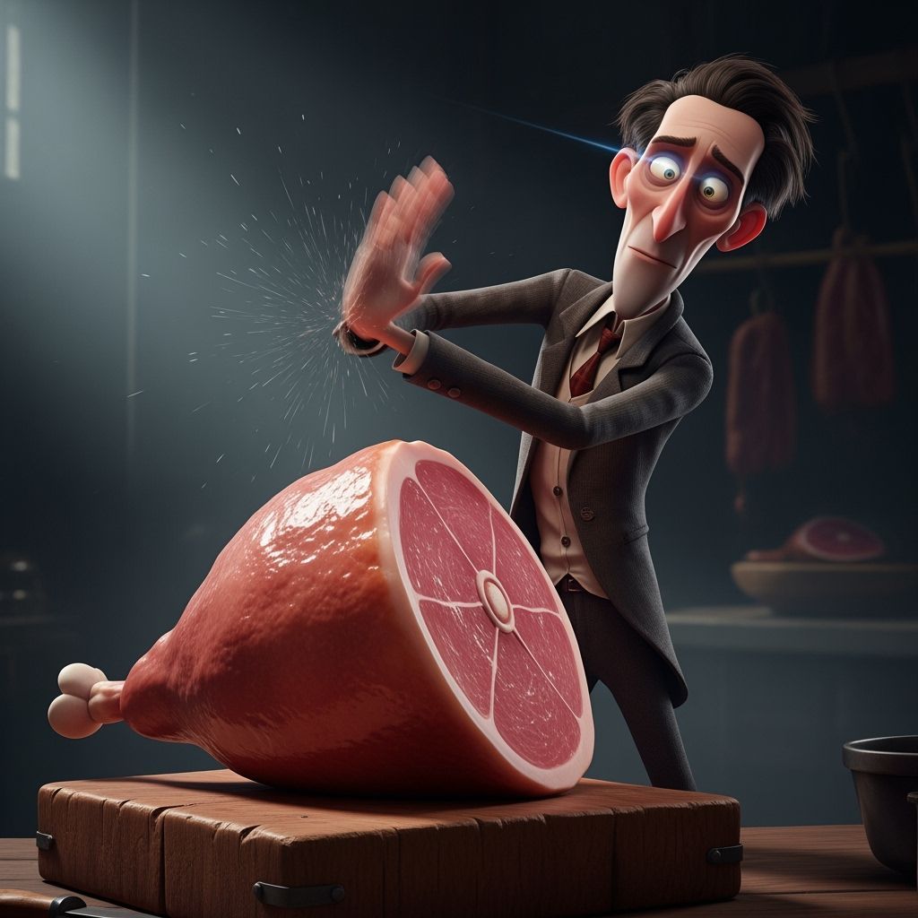 Humorous Ham Confrontation in Animated Film Style