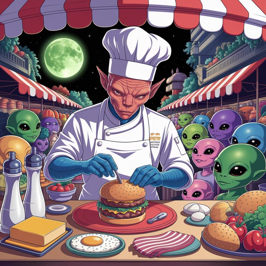 Manga-Style Xenomorph Chef Creates Alien Burgers