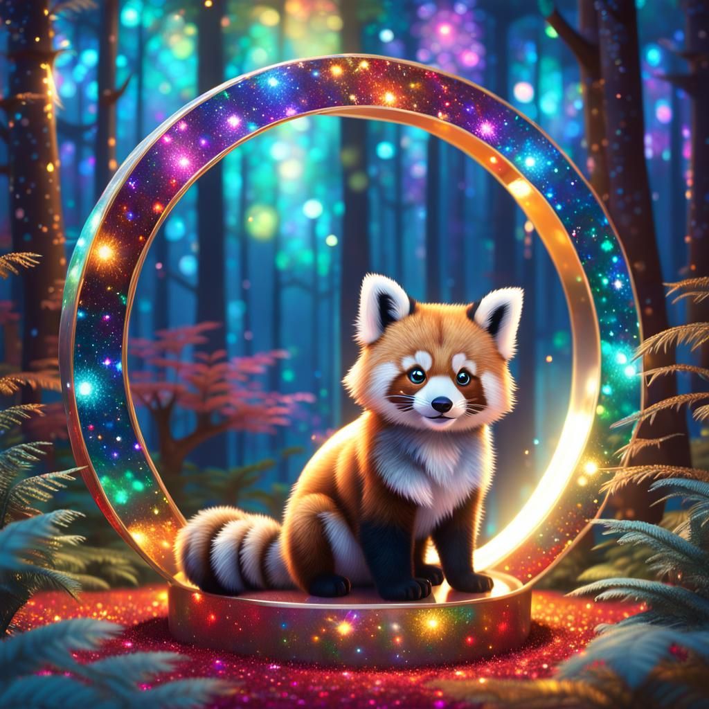 Red Panda Cub in Magical Cosmic Forest