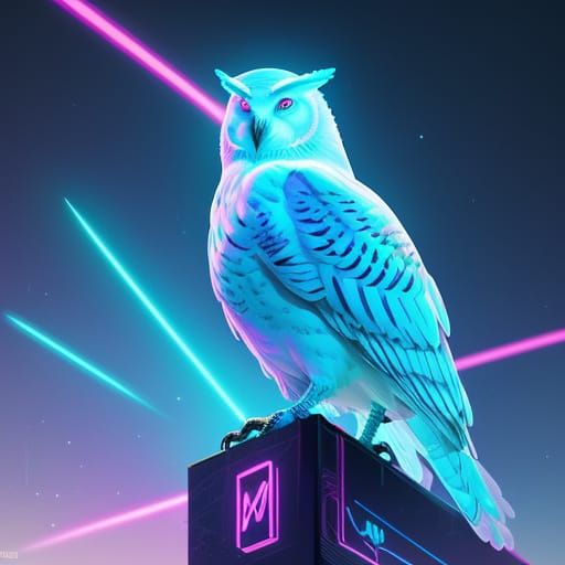 Synthwave Snow Owl with Neon Glow