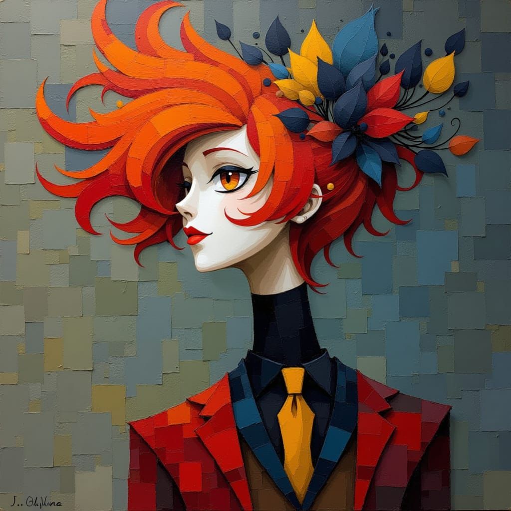 Ethereal Redhead Punk with Geo Dada Influence