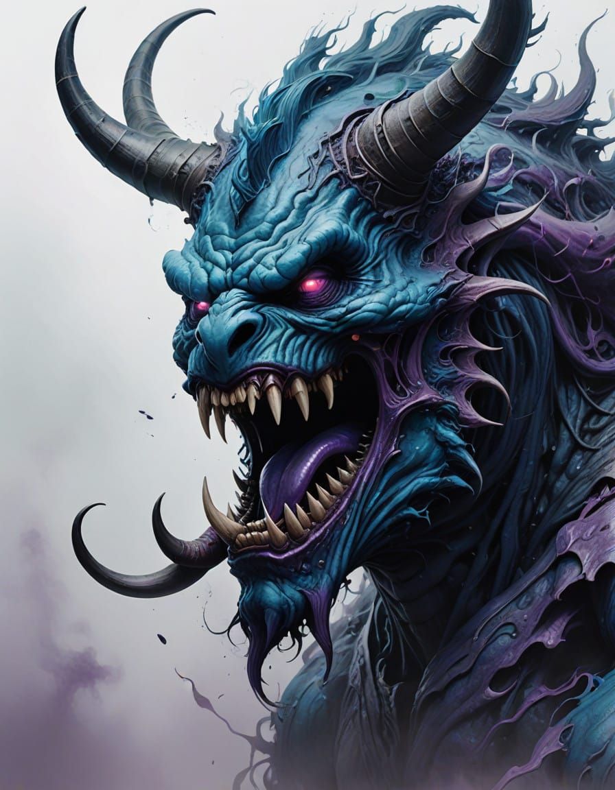 Epic Horn-Headed Monster in Surreal Digital Painting