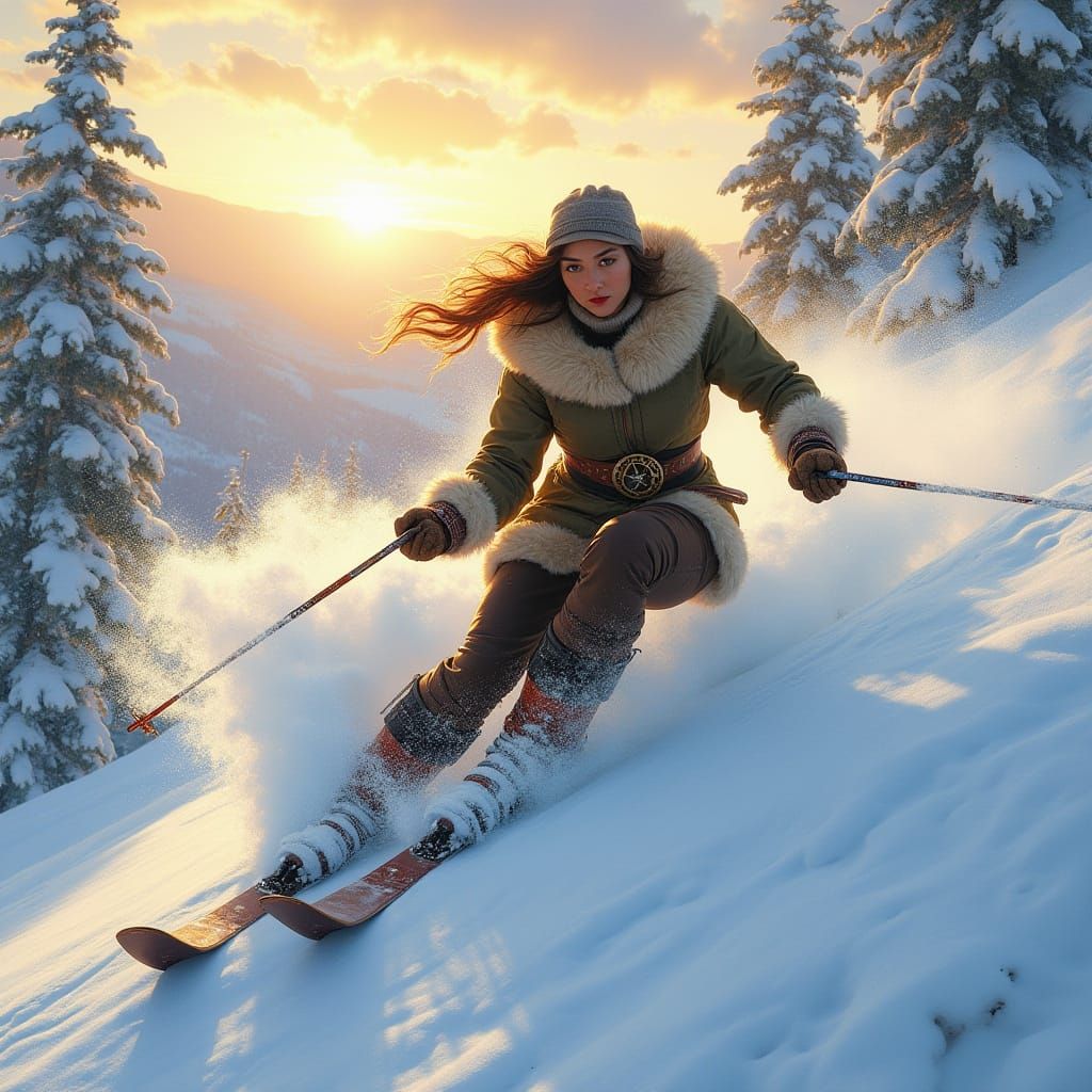 Norse Goddess Skadi Skiing in Vail, Colorado