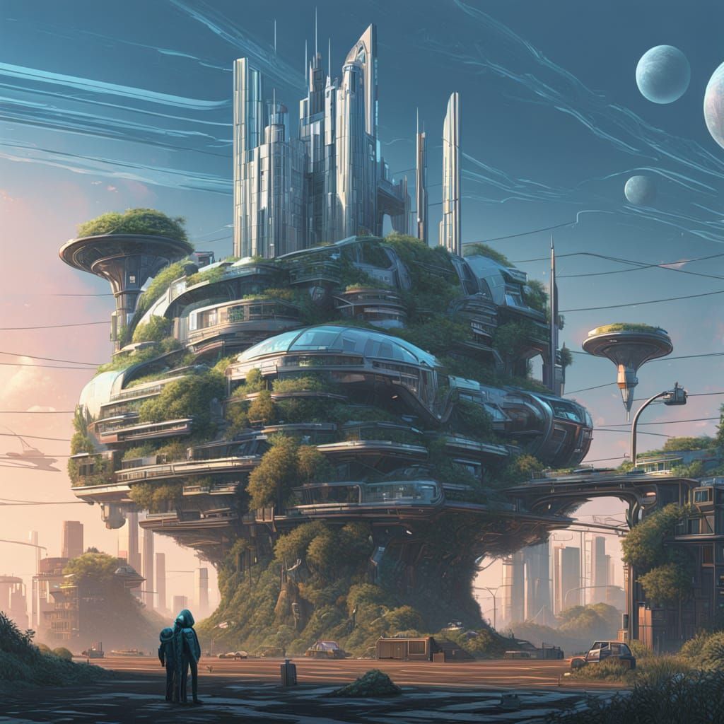 Chrome and Glass Alien City in Chromepunk Style