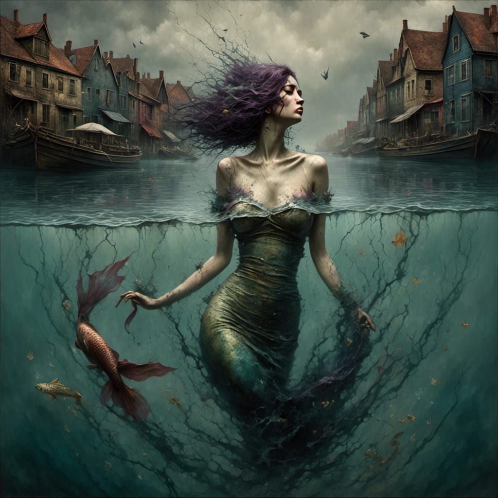 Chic Mermaid in 1920s Fishing Village