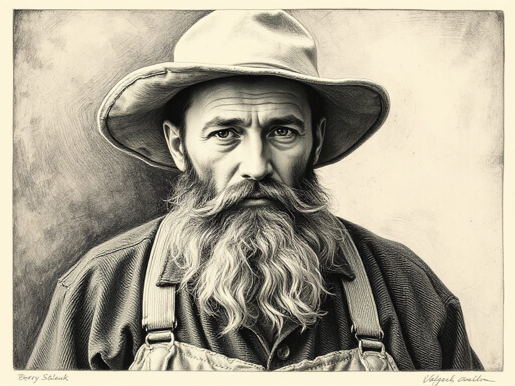Peasant Farmer Etching with Long Beard