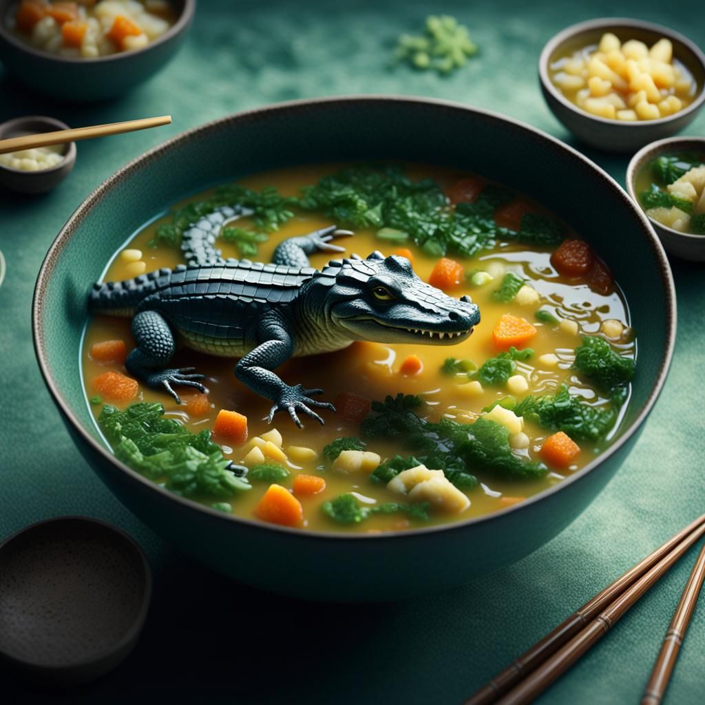 Tiny Alligator in Soup: Cinematic Digital Painting