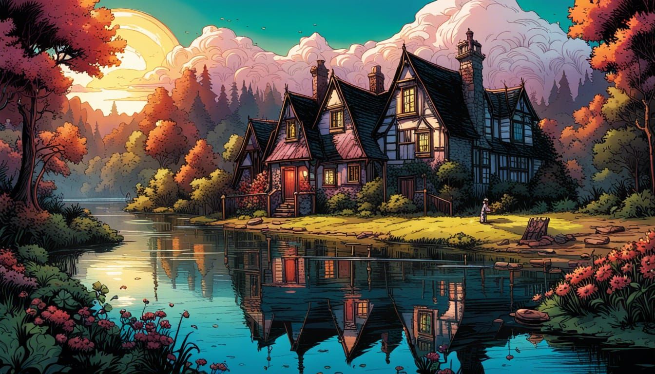 English Village Mansion On A Lake - 2114