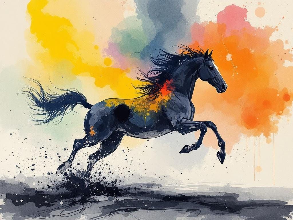Horse Running Free: Sumi-e Ink and Luminous Veils