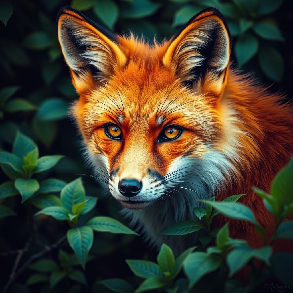 Vibrant Orange Fox in Lush Green Habitat