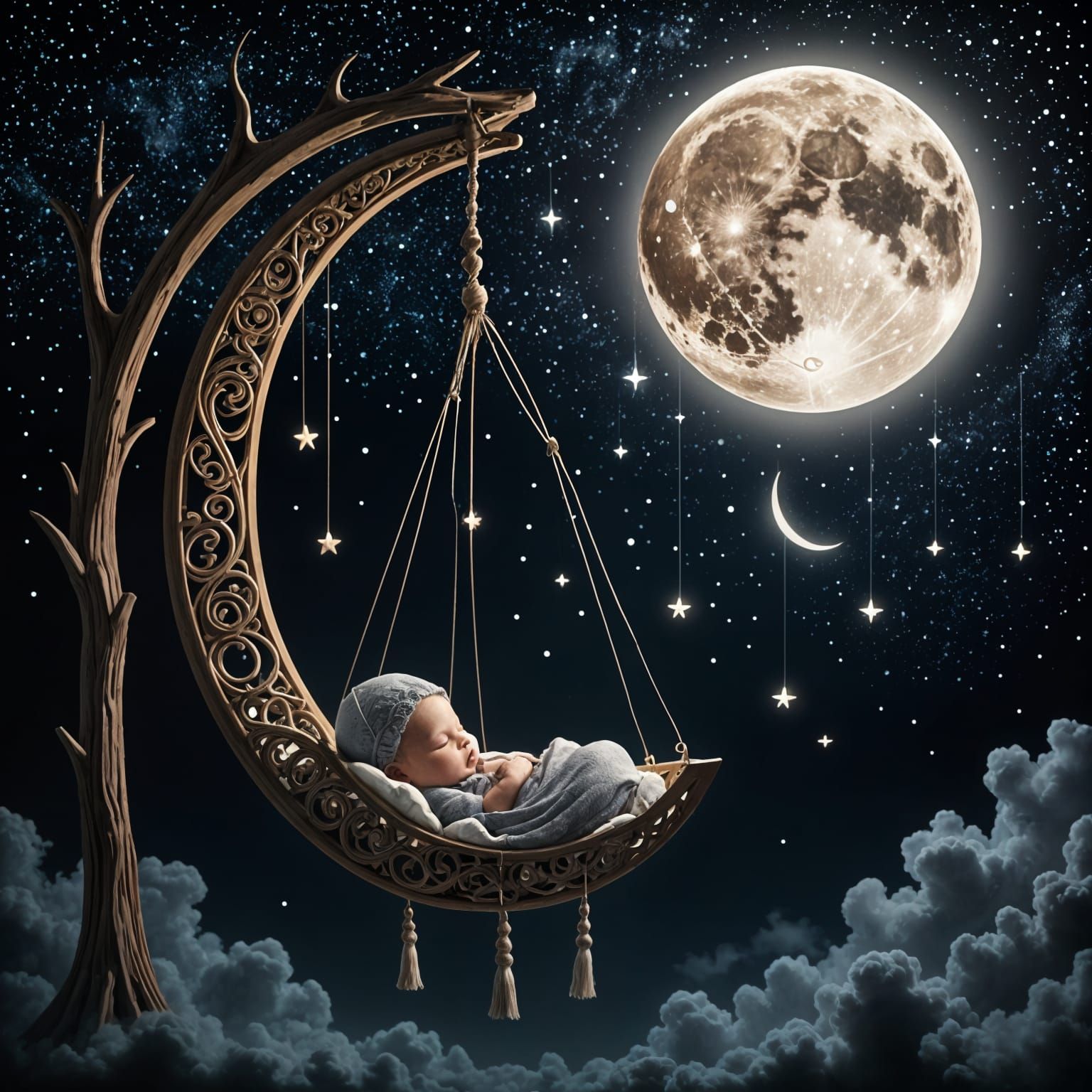 Baby's Dream: Cradle in the Moonlit Sky