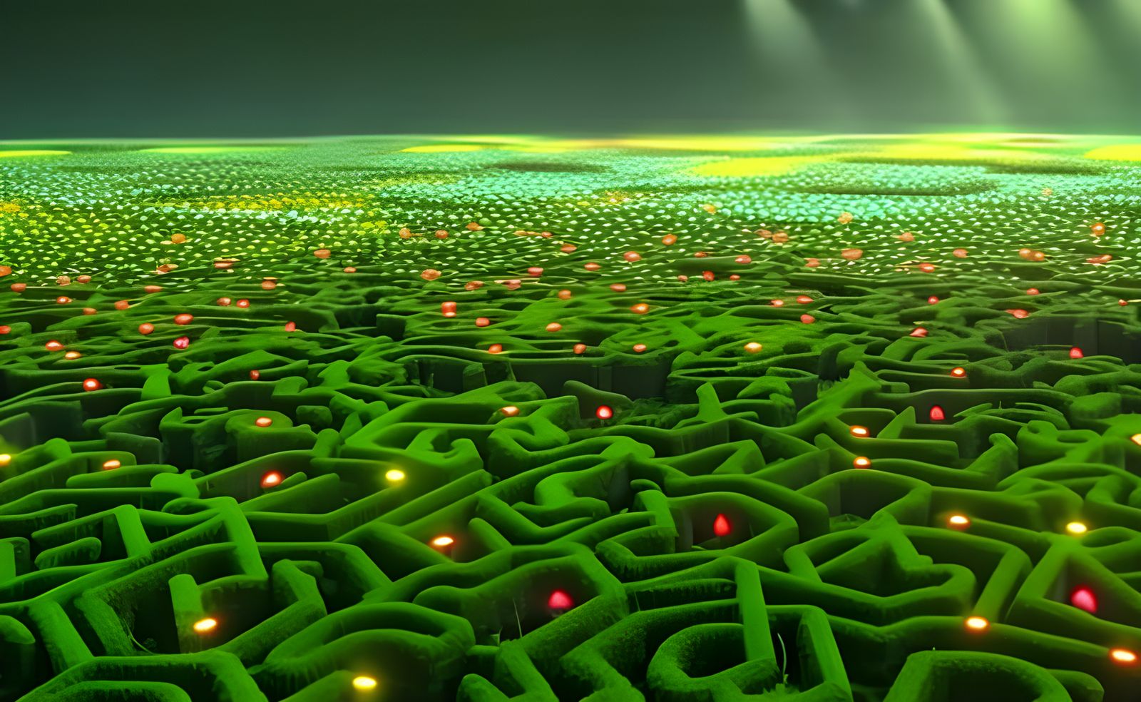 Iridescent Mushroom Labyrinth in High-Fantasy Style