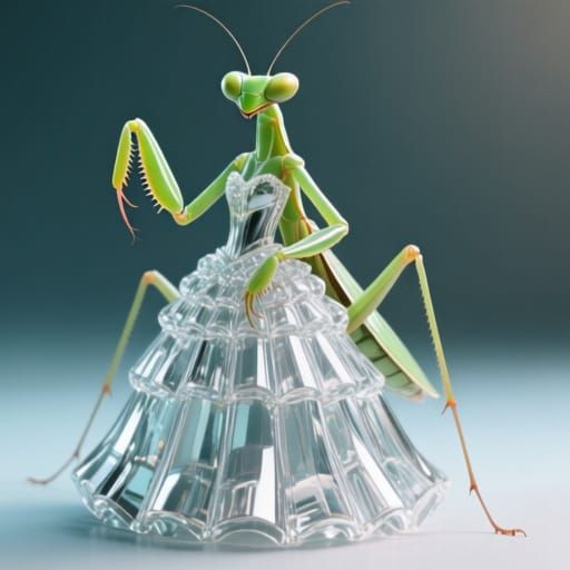Anthropomorphic Mantis in Stunning Glass Ball Gown
