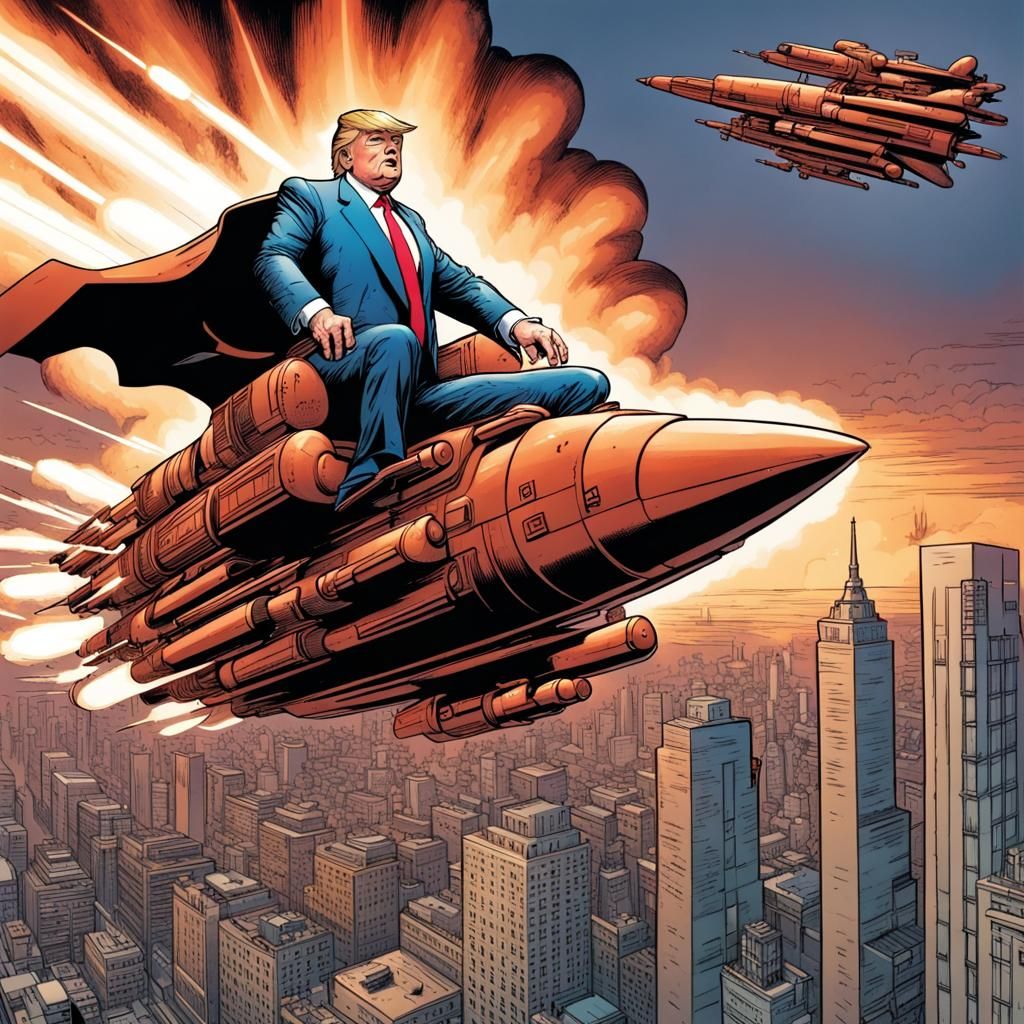 Archvillain Rides Nuclear Missile: Comic Book Art