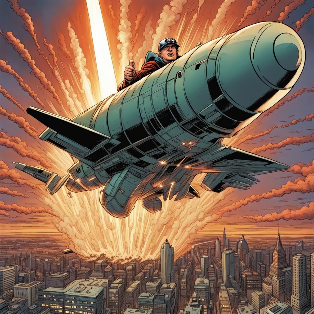 Villain Rides Missile: Comic Book Art