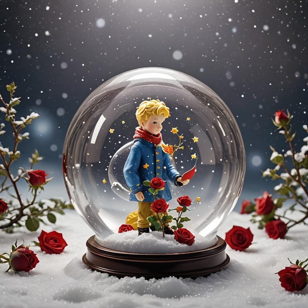 The Little Prince with his only rose enclosed in a Snow Glob...