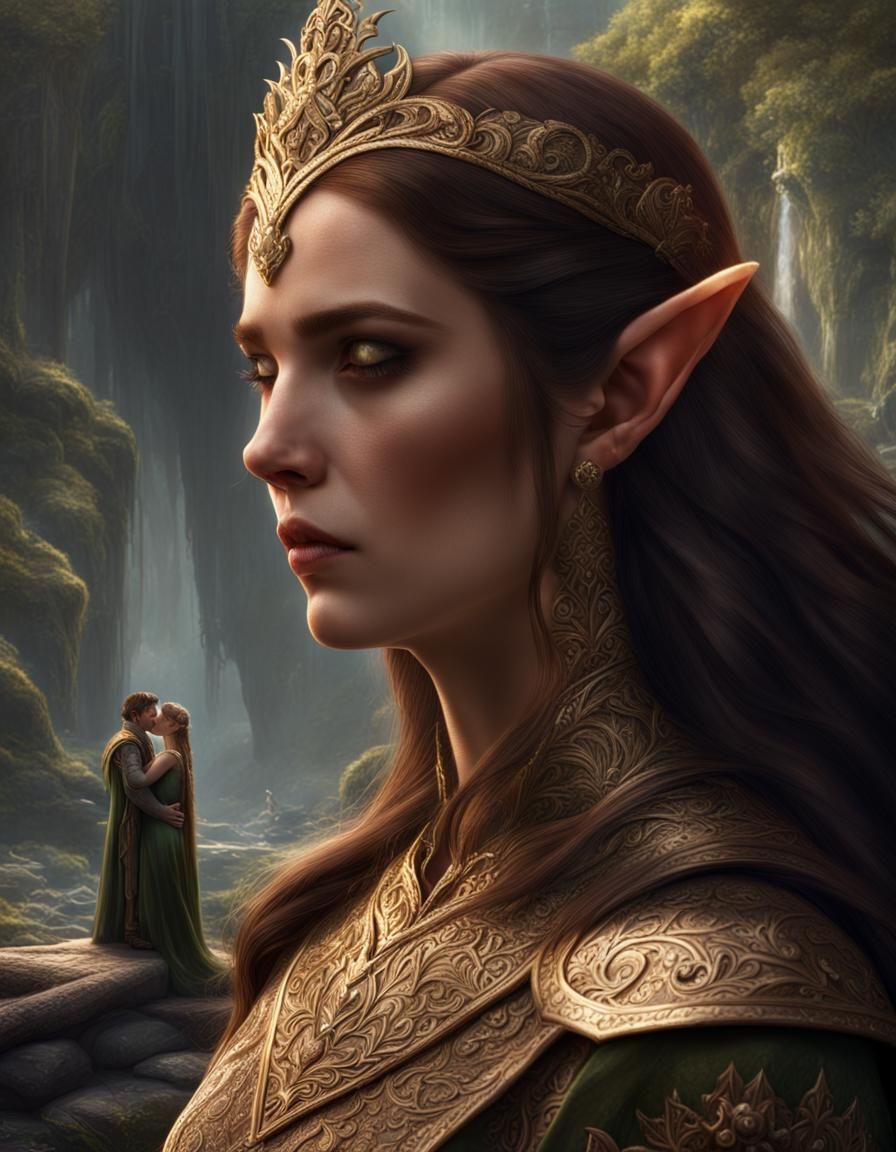 Elf Prince Kisses Human Princess in Epic Painting