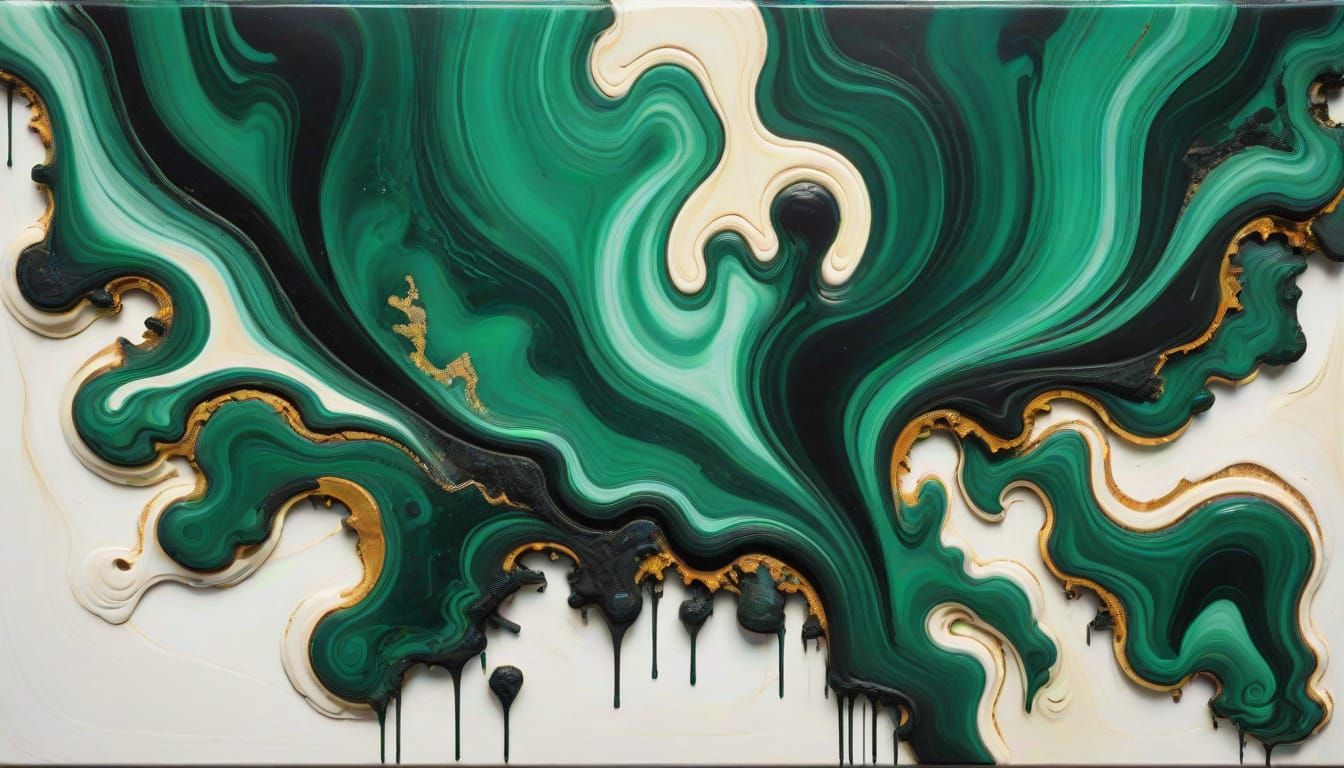 Abstract Artwork in Charred Malachite and Ivory