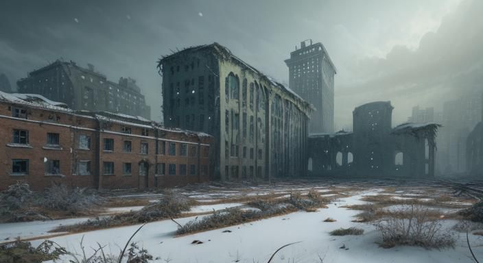 Snowy Abandoned City Landscape Matte Painting