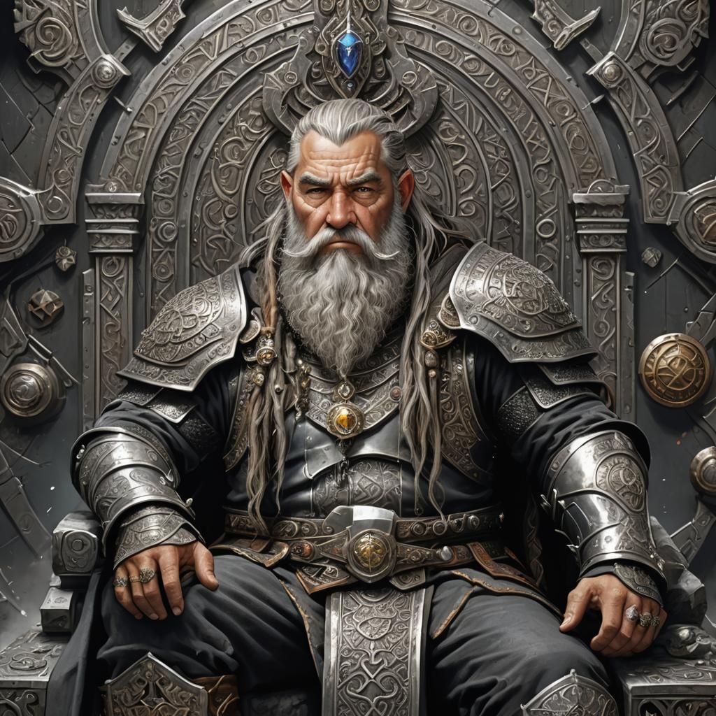 Regal Dwarven King in an Ancient Hall