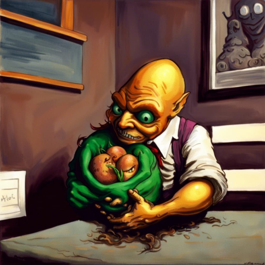 The Evil Potato hugging his green goblin friend II