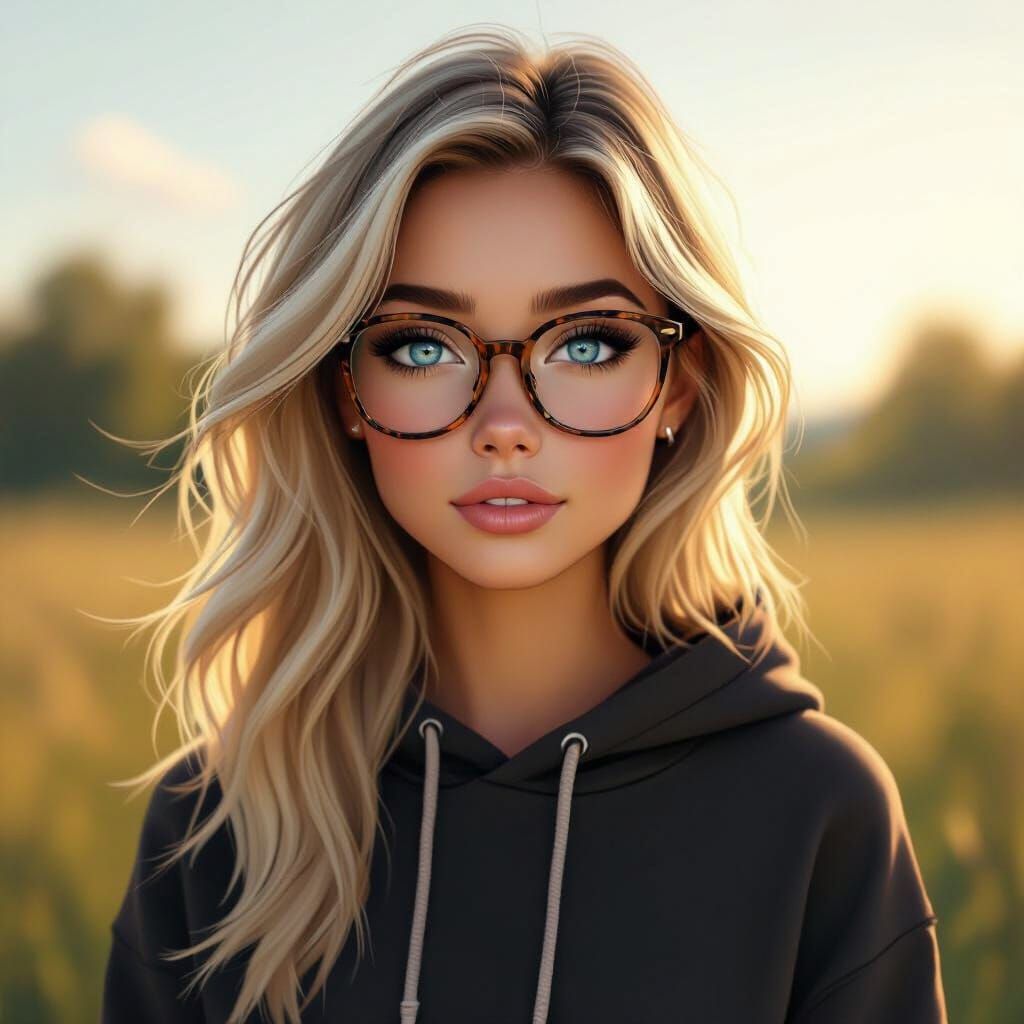 Sporty Blonde Girl in Countryside Digital Painting