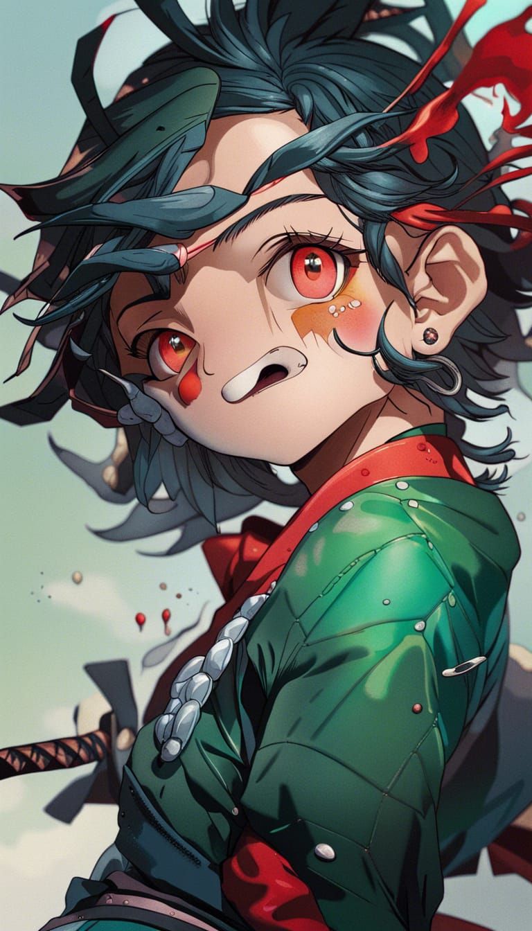 Hyperrealistic Tanjiro Splash Art Portrait