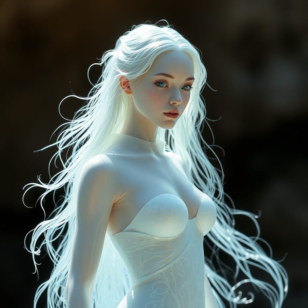 Water Entity with Iridescent Flesh in Ethereal Lighting