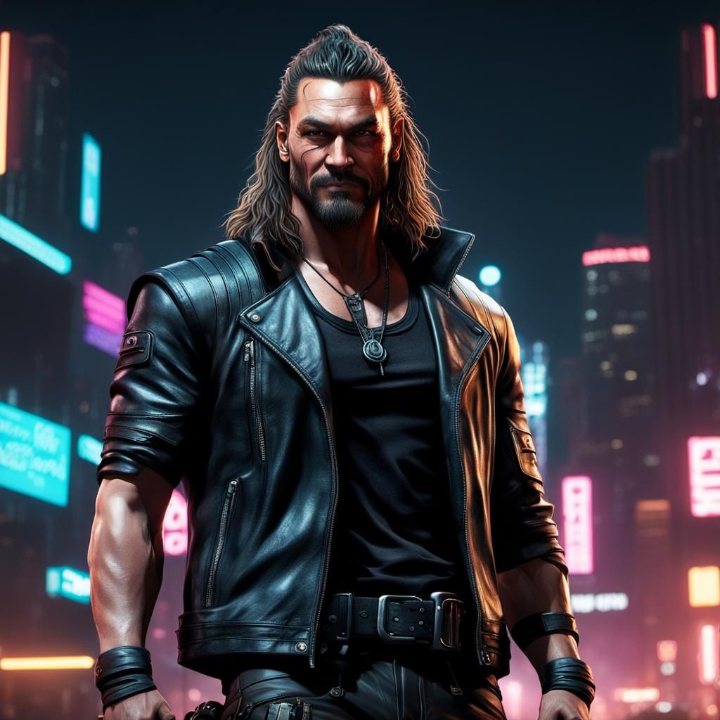 Cyberpunk Jason Momoa in 3D Rendering