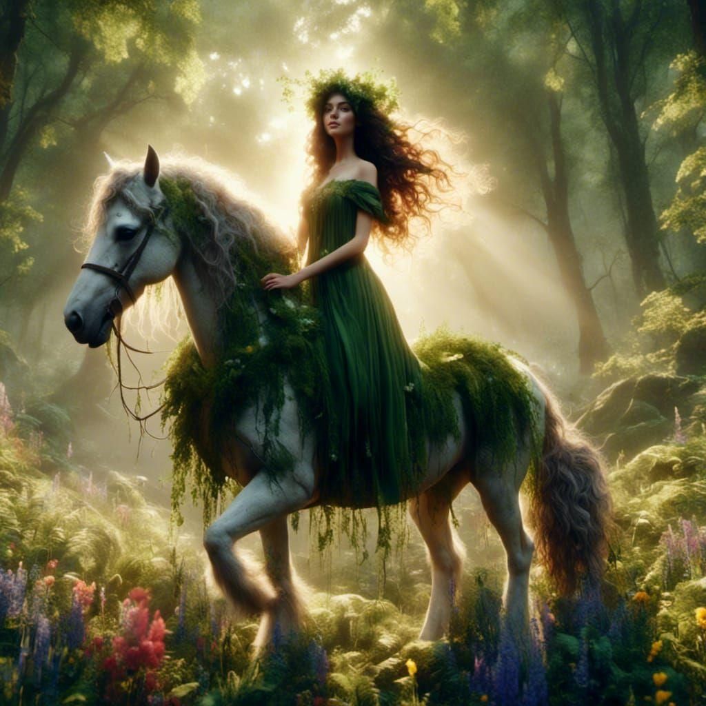 Hyperrealistic Centaur Girl in Magical Forest