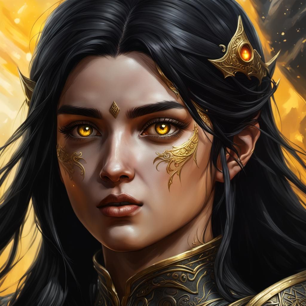 Hyperrealistic Thalmor Female Portrait with Golden Eyes
