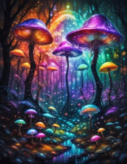 Whimsical Creatures Crafting Rainbows: Oil Painting