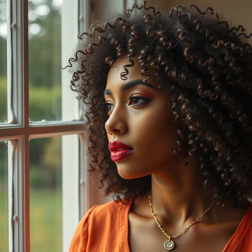 Cinematic Portrait of Woman with Dark Skin and Red Lips