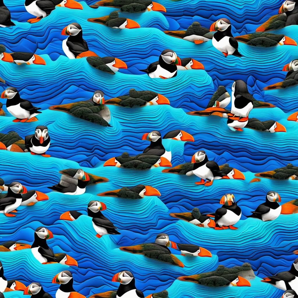 Puffin Colony Dreamscape in Psychedelic Tessellation