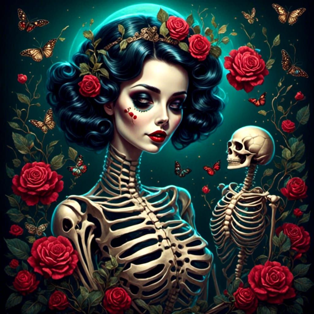 Retro Pinup Skeleton Venus in Storybook Illustration