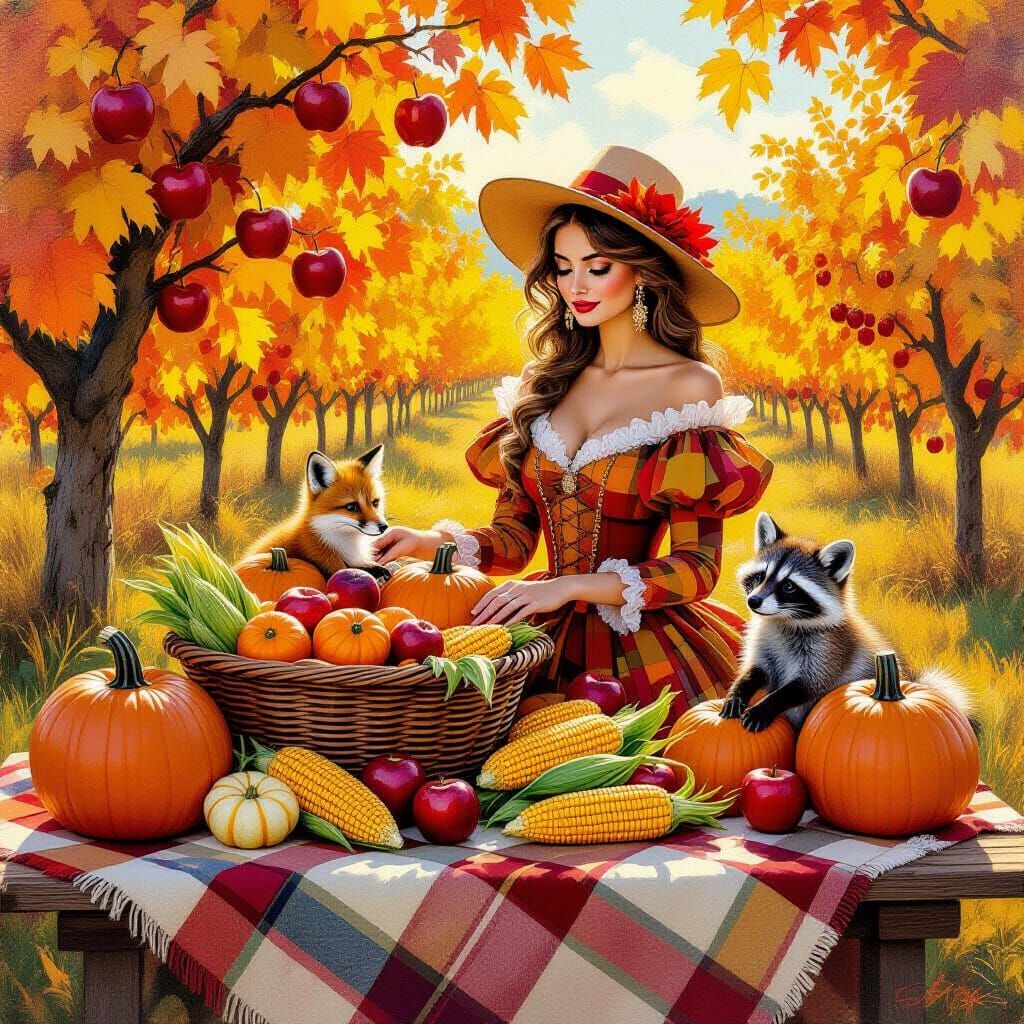 Autumn Harvest Masterpiece in Sun-Drenched Orchard