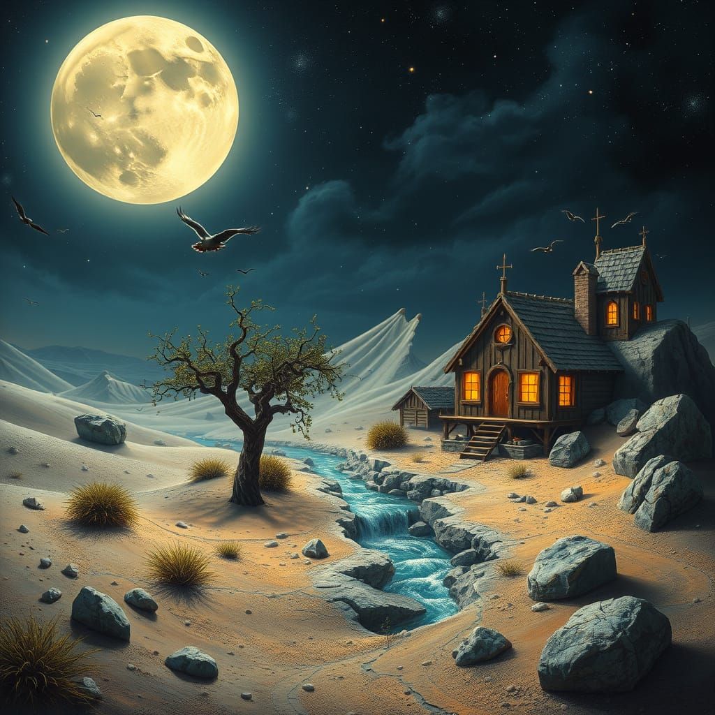 Lunar Desert Oasis in Whimsical Dreamscapes