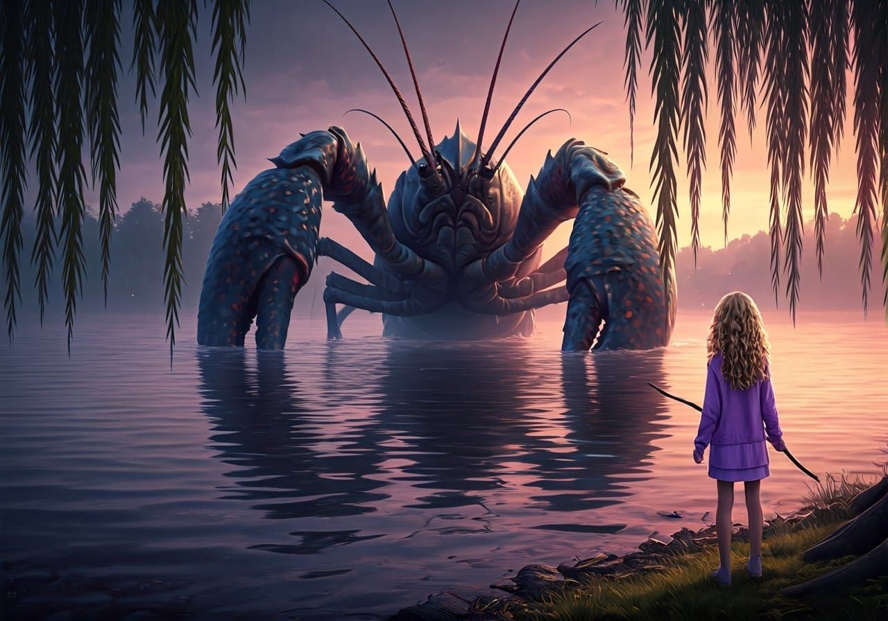 Enormous Monster Crayfish Emerges from Serene Lake in Dark F...